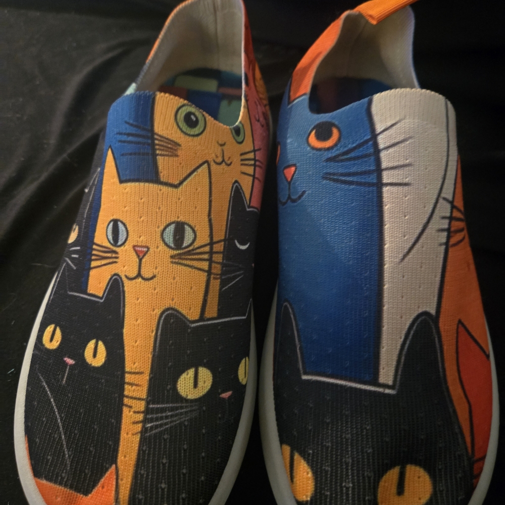 Japanese Cat Print Flats - Blue, Orange, Black